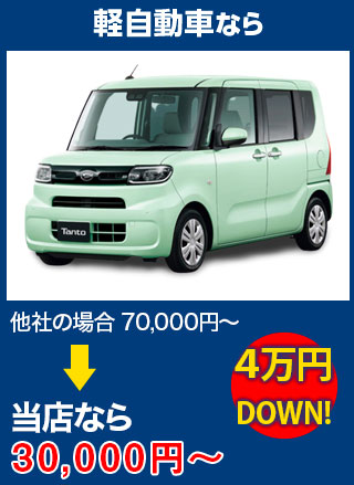 軽自動車なら、他社の場合70,000円～のところをEXFEELE（エクスフィール）なら30,000円～　5万円DOWN！